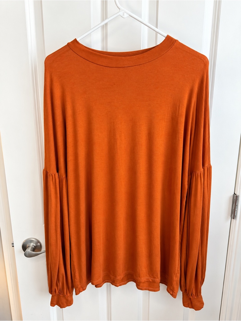 Women's Long Sleeve Balloon Sleeve Top - Burnt Orange